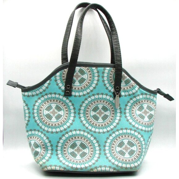 Fit & Fresh Lunch Bag Geo Print Insulated Cold Pack Pocket Zip Closure Aqua14x12 - Picture 1 of 14